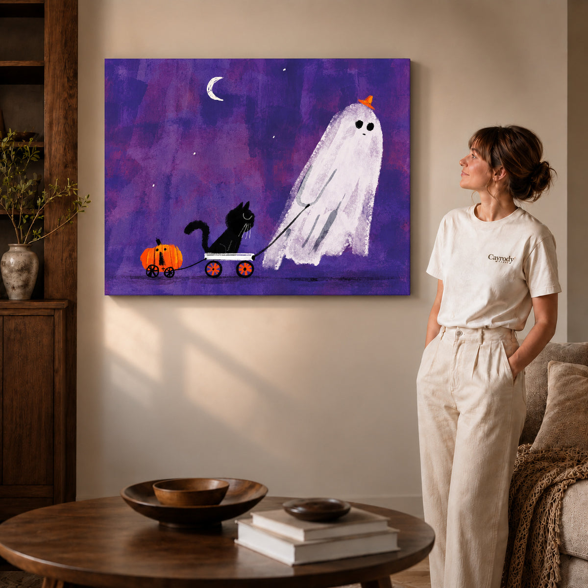 ghost wagon outing canvas art shown in the gallery-wrapped option with natural side shading and warm surroundings.