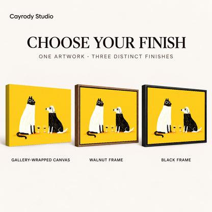 blanket wine companions canvas art compared across gallery-wrapped canvas, walnut frame, and black frame finishes.