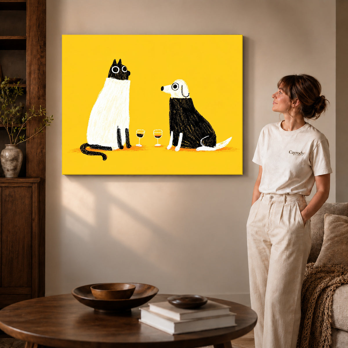 blanket wine companions canvas art shown in the gallery-wrapped option with natural side shading and warm surroundings.