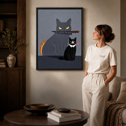 rose cat bold shadow canvas art shown in the black frame option against a softly lit wall.
