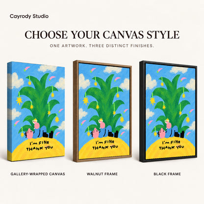 fine thank you canvas art compared across gallery-wrapped canvas, walnut frame, and black frame finishes.