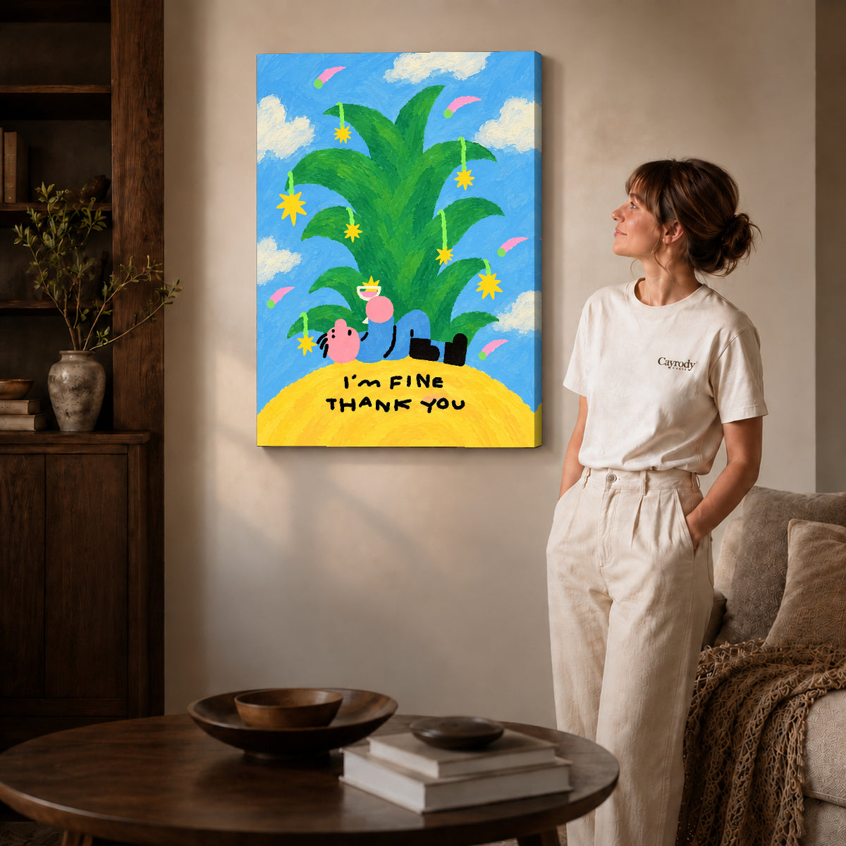 fine thank you canvas art shown in the gallery-wrapped option with visible depth and warm surroundings.