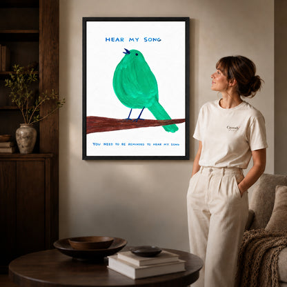 hear my song canvas art shown in the black frame option against a softly lit wall.