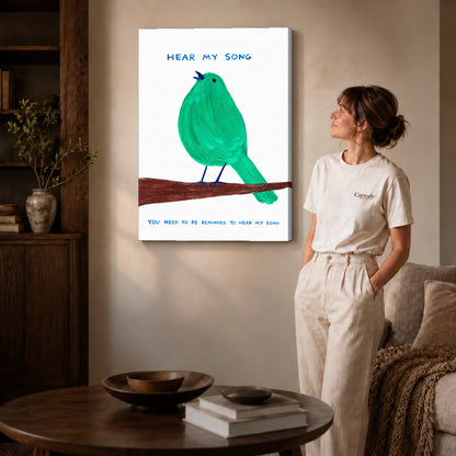 hear my song canvas art shown in the gallery-wrapped option with visible depth and warm surroundings.