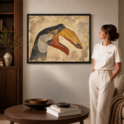 Black framed rustic toucan artwork scene assigned to all six black framed canvas sizes.