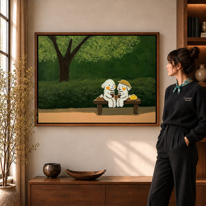 Walnut framed garden bench friends canvas art room scene assigned to all six walnut framed canvas sizes.