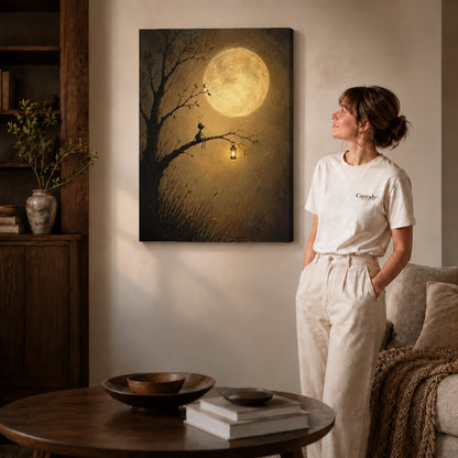 Gallery wrapped moonlit insect lantern canvas art room scene assigned to all six unframed wrapped canvas sizes.
