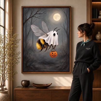 Walnut framed ghost costume bee canvas art room scene assigned to all six walnut framed canvas sizes.