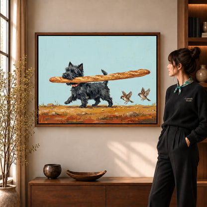 Walnut framed baguette terrier canvas art room scene assigned to all six walnut framed canvas sizes.