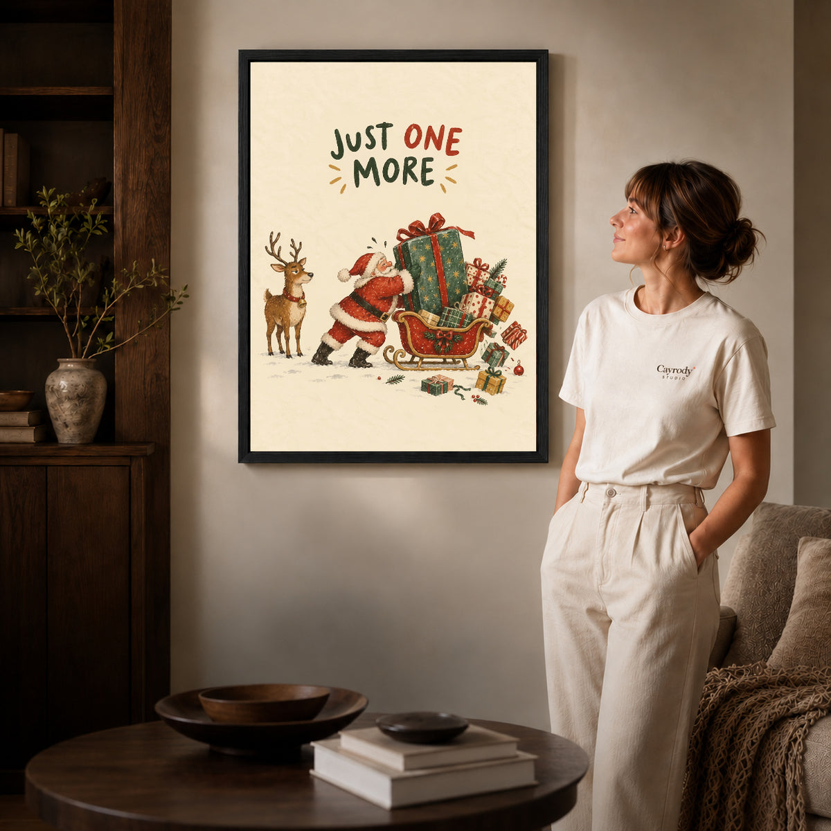 Black framed one more gift artwork scene assigned to all six black framed canvas sizes.