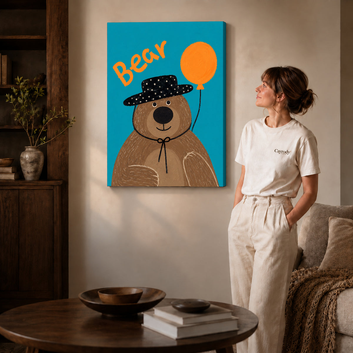Gallery wrapped balloon bear portrait artwork scene assigned to all six unframed wrapped canvas sizes.