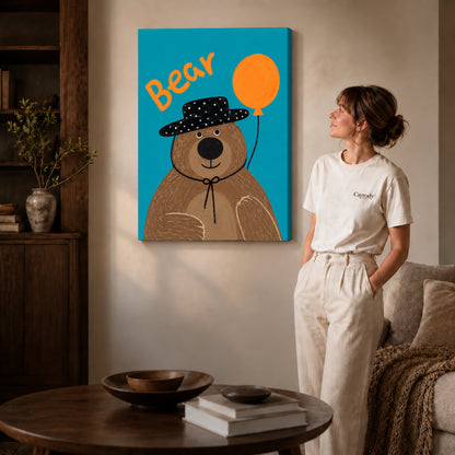 Gallery wrapped balloon bear portrait artwork scene assigned to all six unframed wrapped canvas sizes.