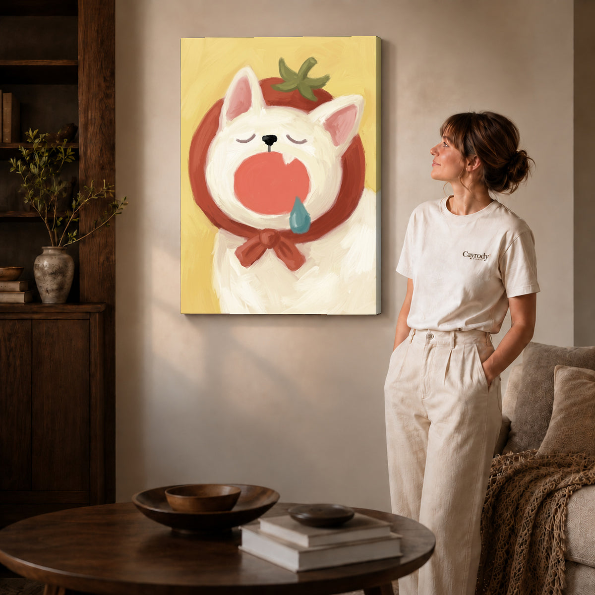 Gallery wrapped yawning hood cat artwork scene assigned to all six unframed wrapped canvas sizes.