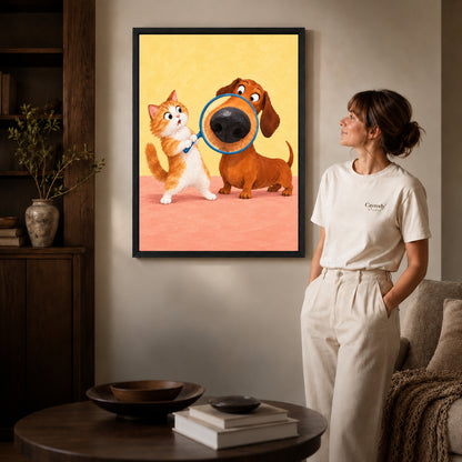 Black framed magnifying puppy nose artwork scene assigned to all six black framed canvas sizes.