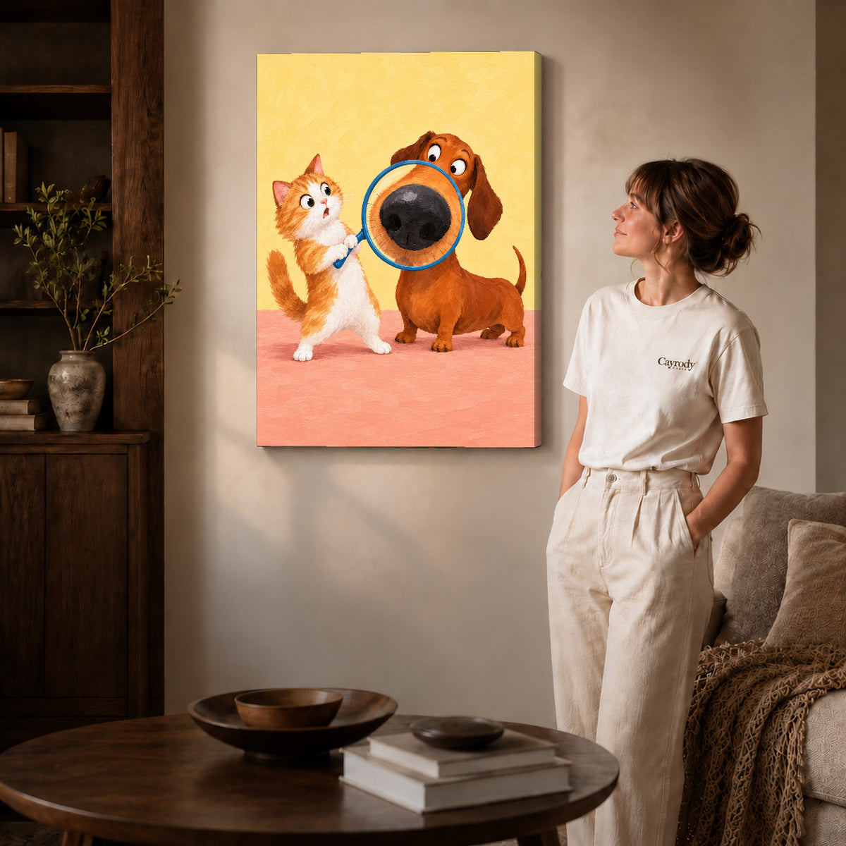 Gallery wrapped magnifying puppy nose artwork scene assigned to all six unframed wrapped canvas sizes.