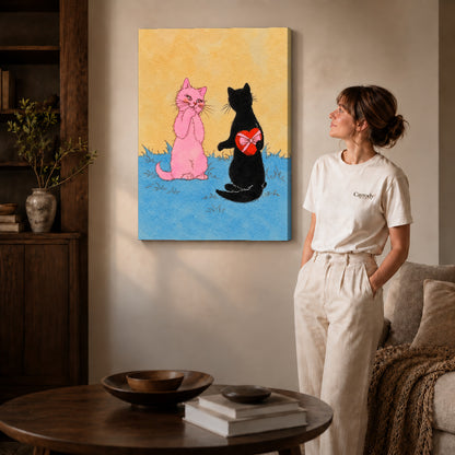Gallery wrapped hidden heart cat artwork scene assigned to all six unframed wrapped canvas sizes.