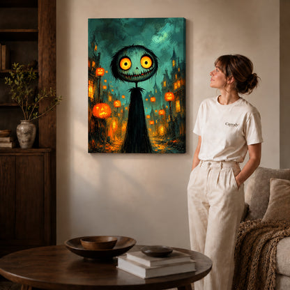 Gallery wrapped glowing halloween creature artwork scene assigned to all six unframed wrapped canvas sizes.