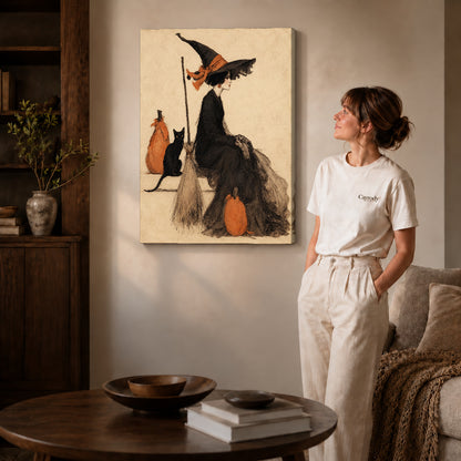 Gallery wrapped elegant witch companion artwork scene assigned to all six unframed wrapped canvas sizes.