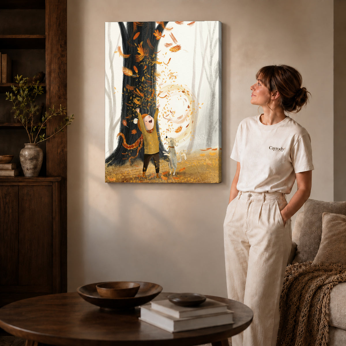 Gallery wrapped autumn leaf wonder artwork scene assigned to all six unframed wrapped canvas sizes.
