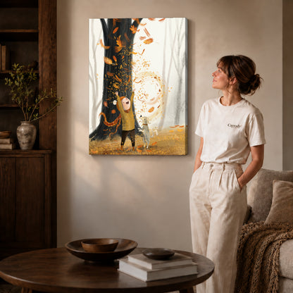 Gallery wrapped autumn leaf wonder artwork scene assigned to all six unframed wrapped canvas sizes.