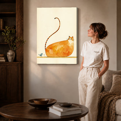 Gallery wrapped long tailed cat artwork scene assigned to all six unframed wrapped canvas sizes.