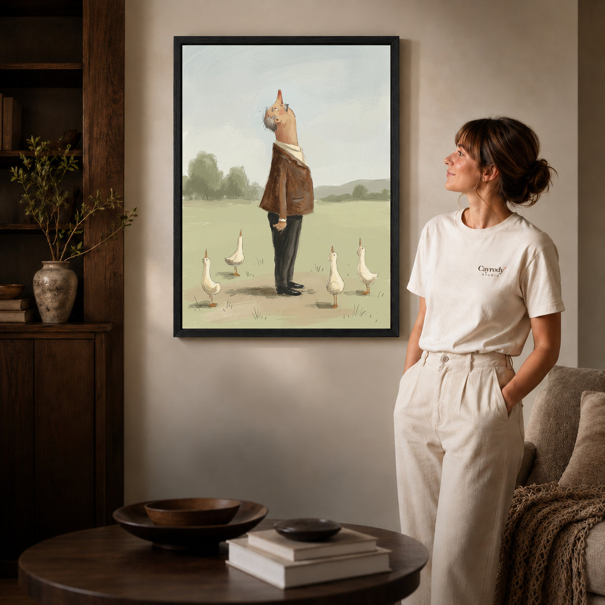 Black framed skyward goose company artwork scene assigned to all six black framed canvas sizes.