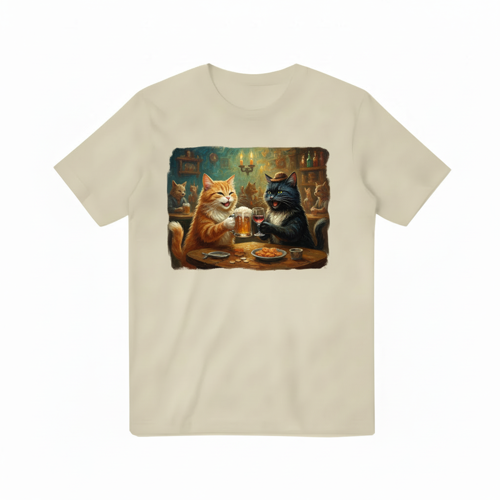 Cats at Bar Beige T-shirt