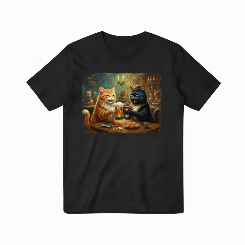 Cats at Bar Black T-shirt