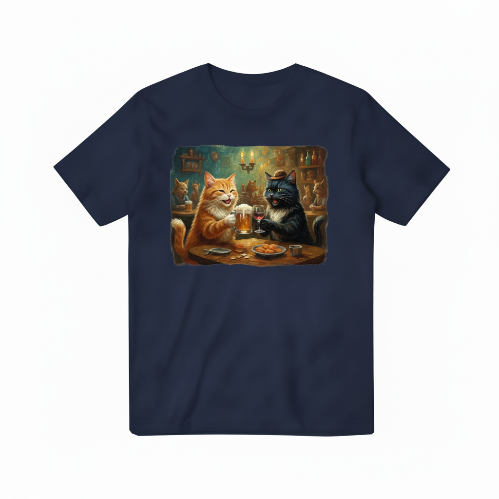 Cats at Bar Navy Blue T-shirt