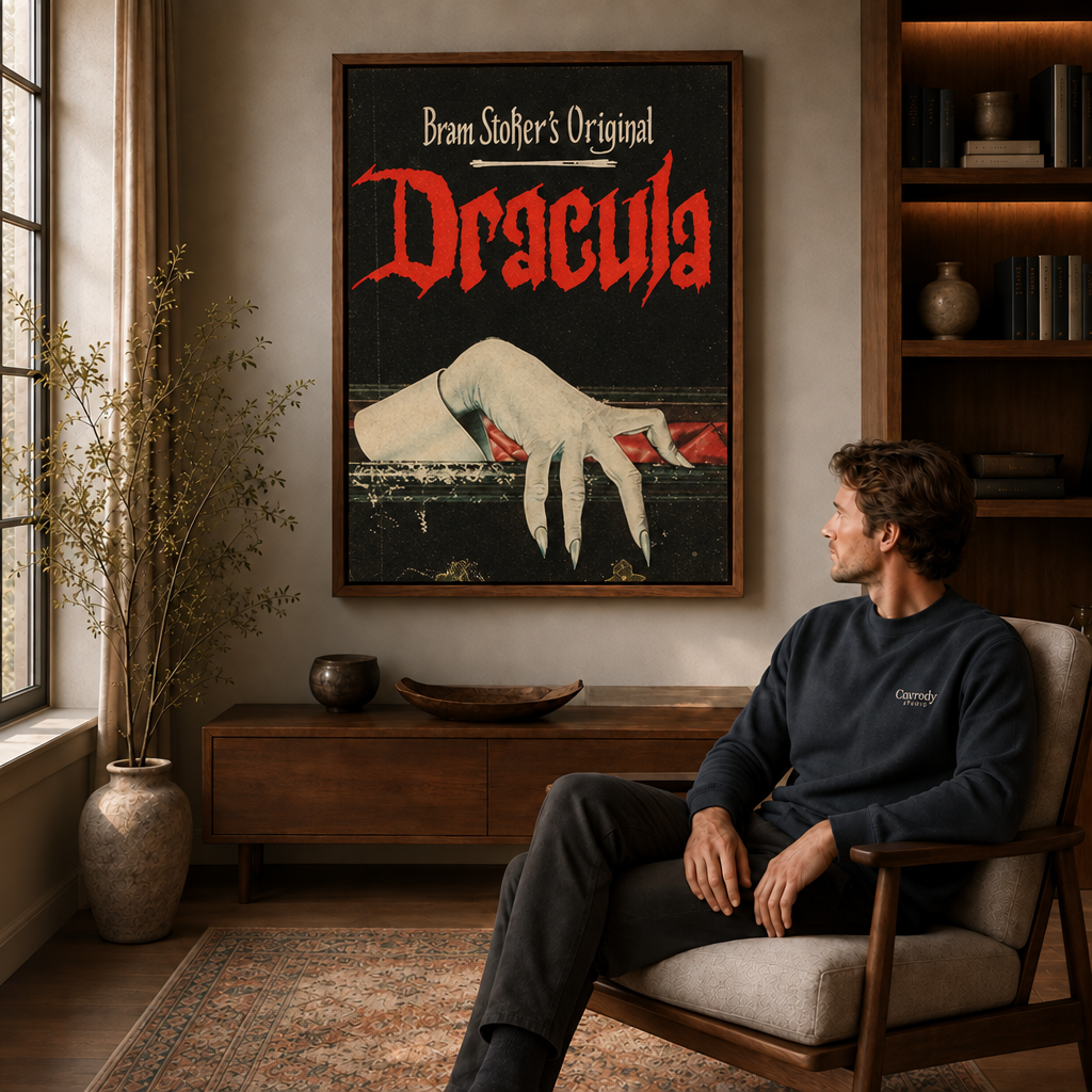 Vintage Dracula poster canvas art with a dramatic gothic horror atmosphere.