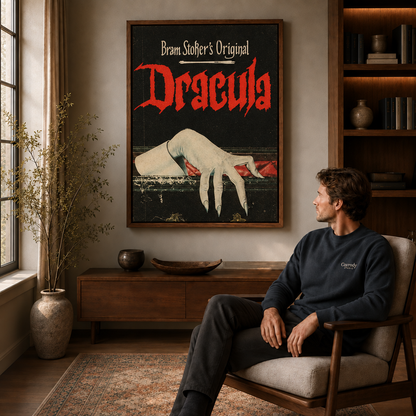 Vintage Dracula poster canvas art with a dramatic gothic horror atmosphere.