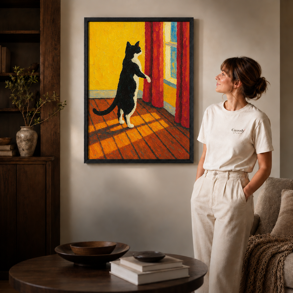 Cat-themed canvas art with a playful animal subject.