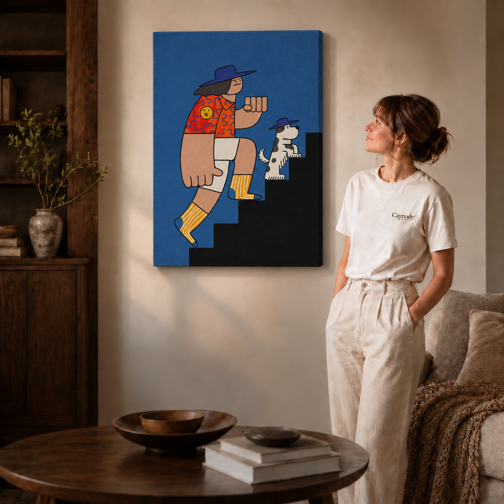 stairs illustration artwork on the frameless canvas scene