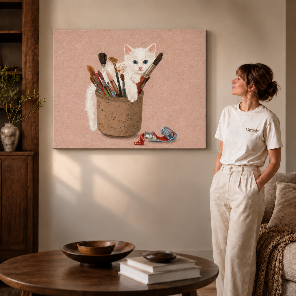 Cayrody Studio finish guide comparing gallery-wrapped canvas, walnut frame, and black frame presentation options.