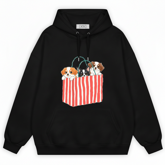 Three Puppies Striped Bag Kawaii Cut Hoodie H1096