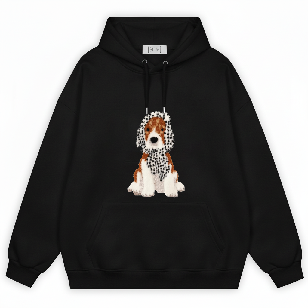 Pixel Art Spaniel Houndstooth Scarf Hoodie H1075