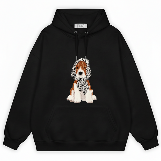 Pixel Art Spaniel Houndstooth Scarf Hoodie H1075