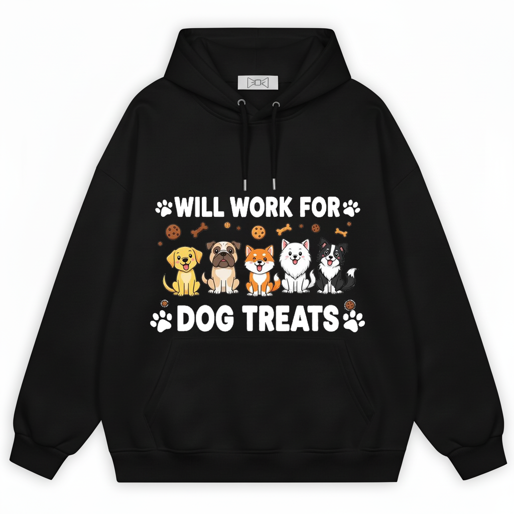 Will Work For Dog Treats Five Dogs Funny Hoodie H1082