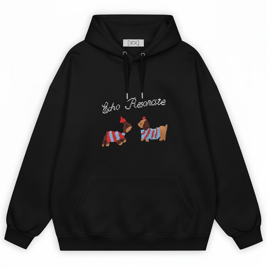 Pixel Art Dog Duo Stripe Sweater Hoodie H1061