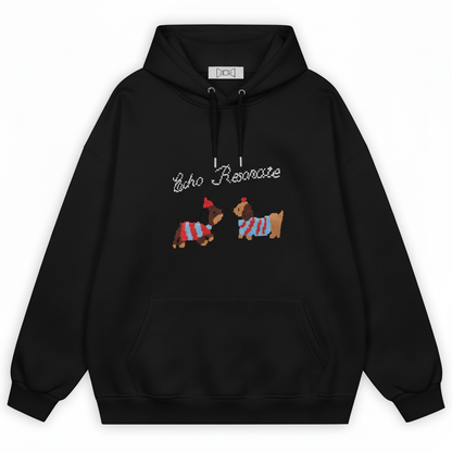 Pixel Art Dog Duo Stripe Sweater Hoodie H1061