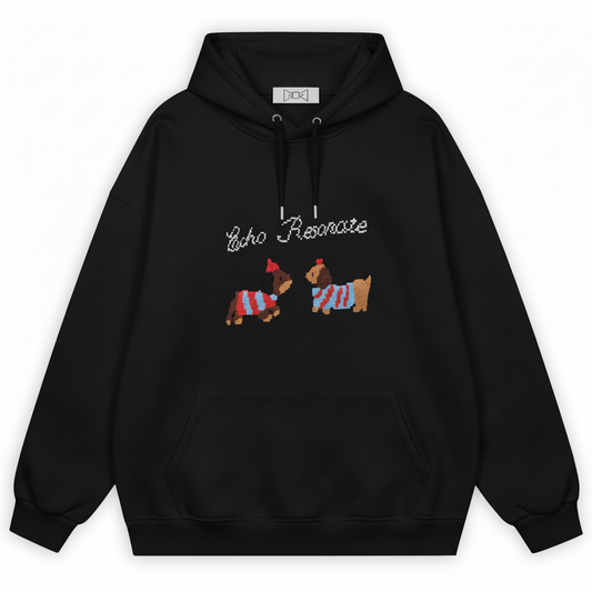 Pixel Art Dog Duo Stripe Sweater Hoodie H1061