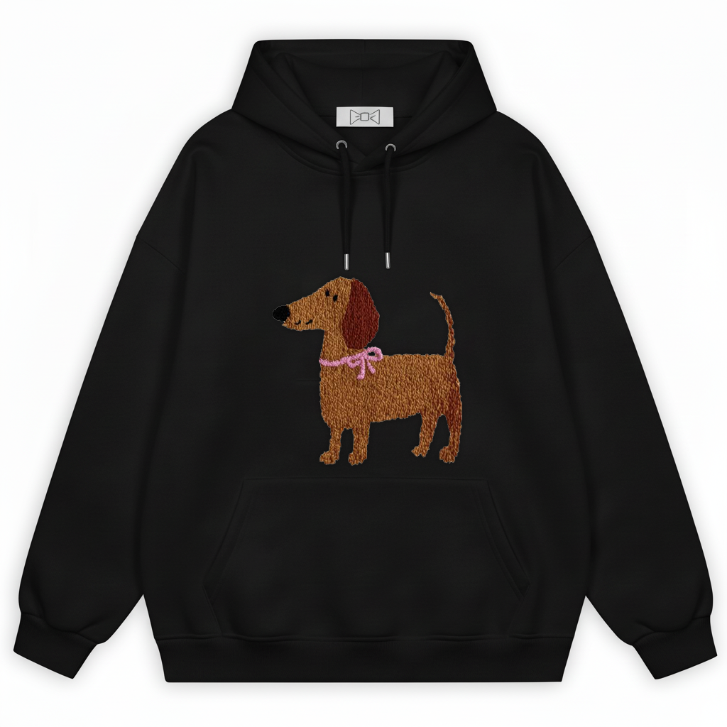 Fluffy Dachshund Pink Bow Hoodie H1065