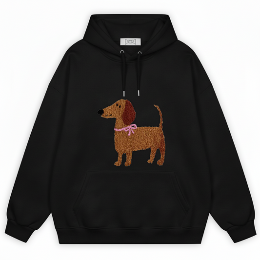 Fluffy Dachshund Pink Bow Hoodie H1065