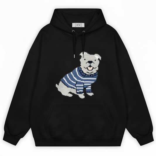 Puppy Blue Striped Shirt Hoodie H1040