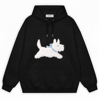 Stretching White Puppy Hoodie H1041