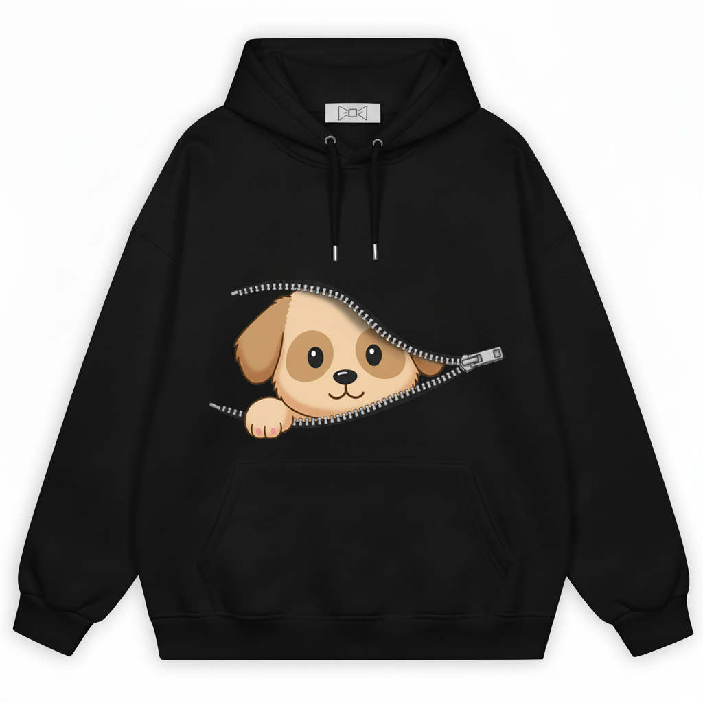 Cute Puppy Peeking Zipper Graphic H1089