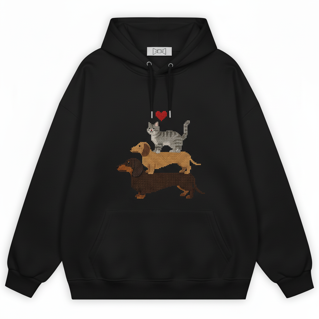 Pixel Art Cat Dachshund Stack Hoodie H1068