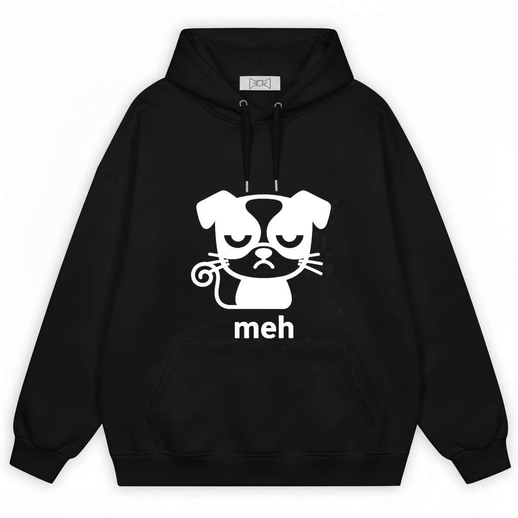 Meh Grumpy Dog Cat Whiskers Funny Hoodie H1079