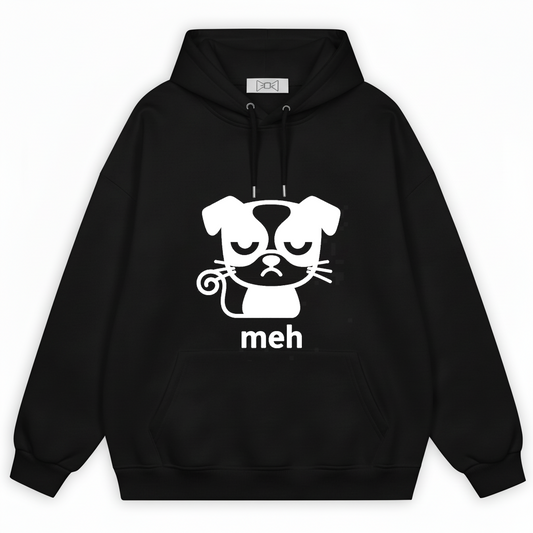 Meh Grumpy Dog Cat Whiskers Funny Hoodie H1079