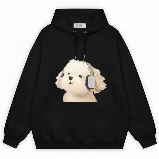 Fluffy Puppy Headphones Cute Graphic Hoodie H1116